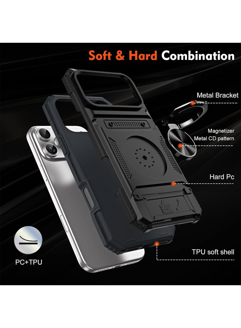 PULUZ iPhone 17 Pro Max  Case Full-coverage Phone Case Military-Grade Drop Protection iPhone 17 Pro Max Cover with Hidden Card Holder [Store 2 Cards] 360° Spin Kickstand - Image 5
